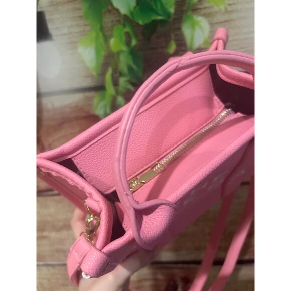 The Leather Crossbody Tote Bag Small Mini Petal Pink 8x6.5x4 Designer Inspired - Picture 8 of 9
